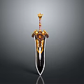 Ornate Fantasy Sword With Golden Crown Hilt And Intricate Black Blade Design