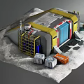 Lunar Base Module With Yellow Gray Structure On Lunar Surface And Equipment Containers 3d model