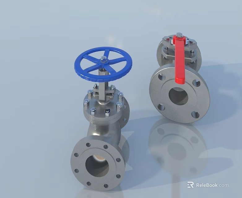 Metal Swing Door Valves With Blue Handwheel And Red Handle Design 3d model 