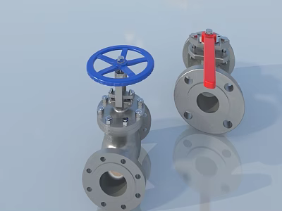 Metal Swing Door Valves With Blue Handwheel And Red Handle Design 3d model