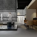 Modern Clothing Store Interior Featuring Mannequins Hanging White Clothes Dresses And Hat