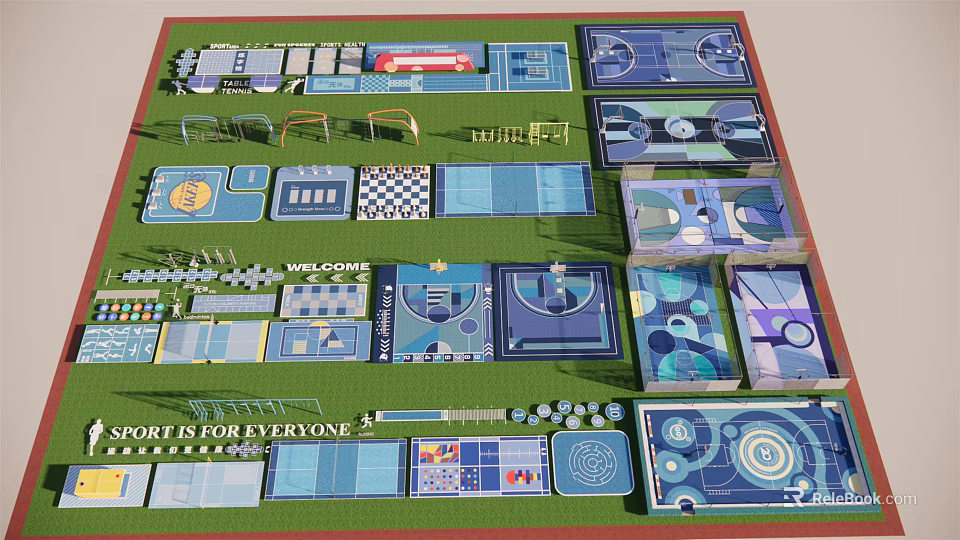 Fire Rescue Climbing Surface In Sports Park Layout With Multiple Recreational Areas 3d model 