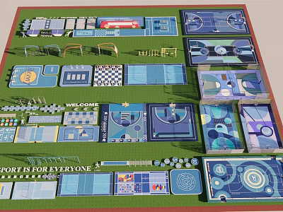 Fire Rescue Climbing Surface In Sports Park Layout With Multiple Recreational Areas 3d model