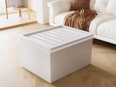 White Storage Cabinet in Modern Living Room with Sofa and Wooden Floor 3d model