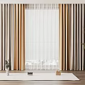 Beige Gold And Gray Linen Curtains With Sheer Panels For Window Decoration