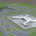 Modern Airport Terminal Building With Streamlined Roof Runways And Green Surroundings