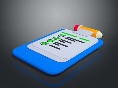 Blue Electronic Device With Digital Checklist Green Check Marks And Orange Pencil 3d model