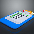 Blue Electronic Device With Digital Checklist Green Check Marks And Orange Pencil 3d model