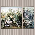 Botanical Paintings With Birds Leopard Green Leaves And Floral Nature Scenery