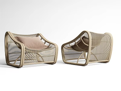 Modern Wicker Outdoor Chairs With Curved Structure And Soft Cushion 3d model