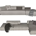 Cream style sofa three-seat sofa multi-person sofa corner sofa 3d model