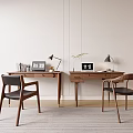 Modern Wooden Desks Home Office Interior With Table Lamps Chairs Digital Clocks And Small Plant