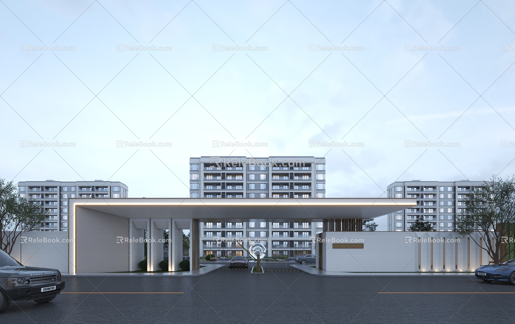 Modern Gate Residential Quarter Entrance 3d model