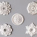 White Ceiling Medallions With Different Ornate Floral Patterns For Decorative Lighting 3d model
