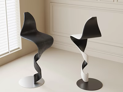 Modern Spiral Design Bar Stools In Black And Black White For Indoor Room 3d model