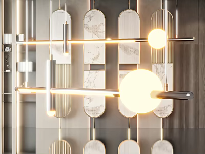 Modern Luxury Chandelier With Metal Structure Round Light Globes And Marble Accents In Contemporary Interior 3d model