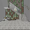 Modern Interior Space With Staircase Living Plant Wall Sofa And Accent Chairs