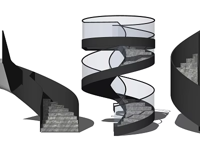 Modern Spiral Staircase Design With Glass Railings And Stone Steps 3d model