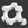 3D Geometric Metallic Silver Hexagonal Ring Structure With Shiny Reflective Surface