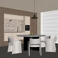 Modern Minimalist Restaurant Interior With Round Dining Table Light Wood Cabinets And Hanging Pendant Light
