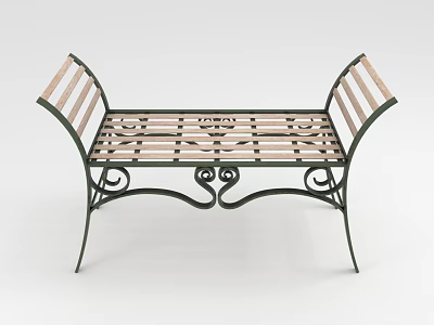 Outdoor Bench Featuring Metal Frame Wooden Slats And Decorative Scroll Design 3d model