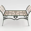 Outdoor Bench Featuring Metal Frame Wooden Slats And Decorative Scroll Design