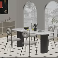 Modern Restaurant Interior With Round Marble Dining Table And Circular Backrest Chairs 3d model