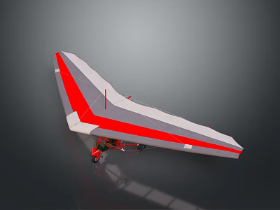 Red and white glider model with large wings on dark background 3d model