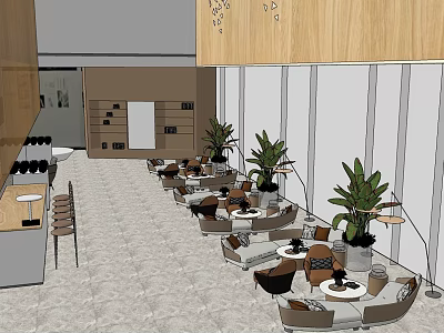 Modern Lounge Area Interior With Comfortable Seating Green Plants And Tables 3d model