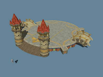 European Architecture Featuring Red Spire Towers Stone Structure Round Platform And Staircase 3d model