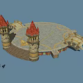 European Architecture Featuring Red Spire Towers Stone Structure Round Platform And Staircase
