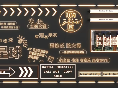 Neon Decorative Lights With Modern Artistic Designs And Vibrant Text Patterns For Cafe Bar Interior 3d model