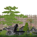 Modern landscape stone waterscape Luohan pine modeling tree stone landscape tree landscaping 3d model