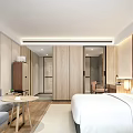 Modern Hotel Guest Room Interior Design With Bed Sofa TV And Wooden Decor