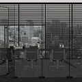 Modern Conference Room with Large Windows City View Meeting Table and Ergonomic Chairs