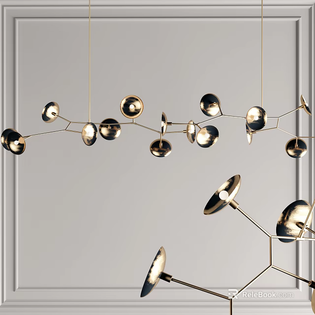Modern Metallic Chandelier With Spherical Design And Branch Structure For Interior Decor 3d model