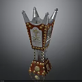 Red Gold Decorative Ornament With Spiked Top Palm Tree Motif And Intricate Base