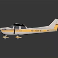 White and Yellow Passenger Plane with Yellow Stripes on Wings and Single Engine Propeller Exterior