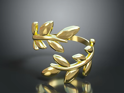 Elegant Gold Leaf Design Ring With Shiny Polished Metallic Finish And Fashionable Accessory Style 3d model