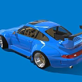 Blue Modified Sports Car With Shiny Exterior Rear Spoiler And Alloy Wheels