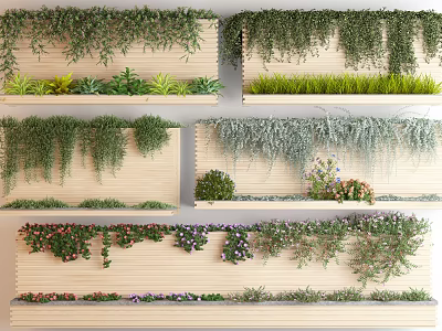 Various Hanging Vines Decorative Wall Design With Wooden Panels And Plant Combinations 3d model