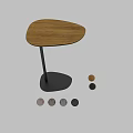 Modern Wooden Coffee Table with Black Metal Column Base Oval Top and Decorative Balls