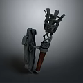 Ancient Wall Mounted Torch With Metal Bracket Wooden Handle And Iron Cage