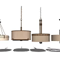 Different Modern Chandelier Designs with Fabric Shades and Metal Frames 3d model