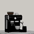 Black Espresso Machine With Coffee Beans Cup And Milk Frother On Marble Counter