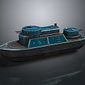 Blue Warship With Turrets And Hull Details