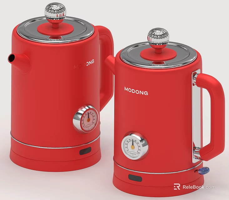 Red MOOONG Electric Kettles With Silver Accents And Dial Indicators For Kitchen Use 3d model 