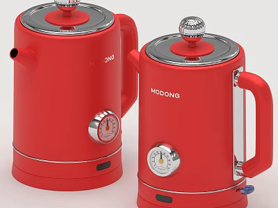 Red MOOONG Electric Kettles With Silver Accents And Dial Indicators For Kitchen Use 3d model