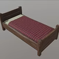 Wooden Bed With Red And Black Plaid Bedspread White Mattress And Simple Frame Design