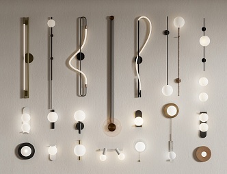 Wall lamp combination spherical wall lamp combination strip wall lamp combination 3d model